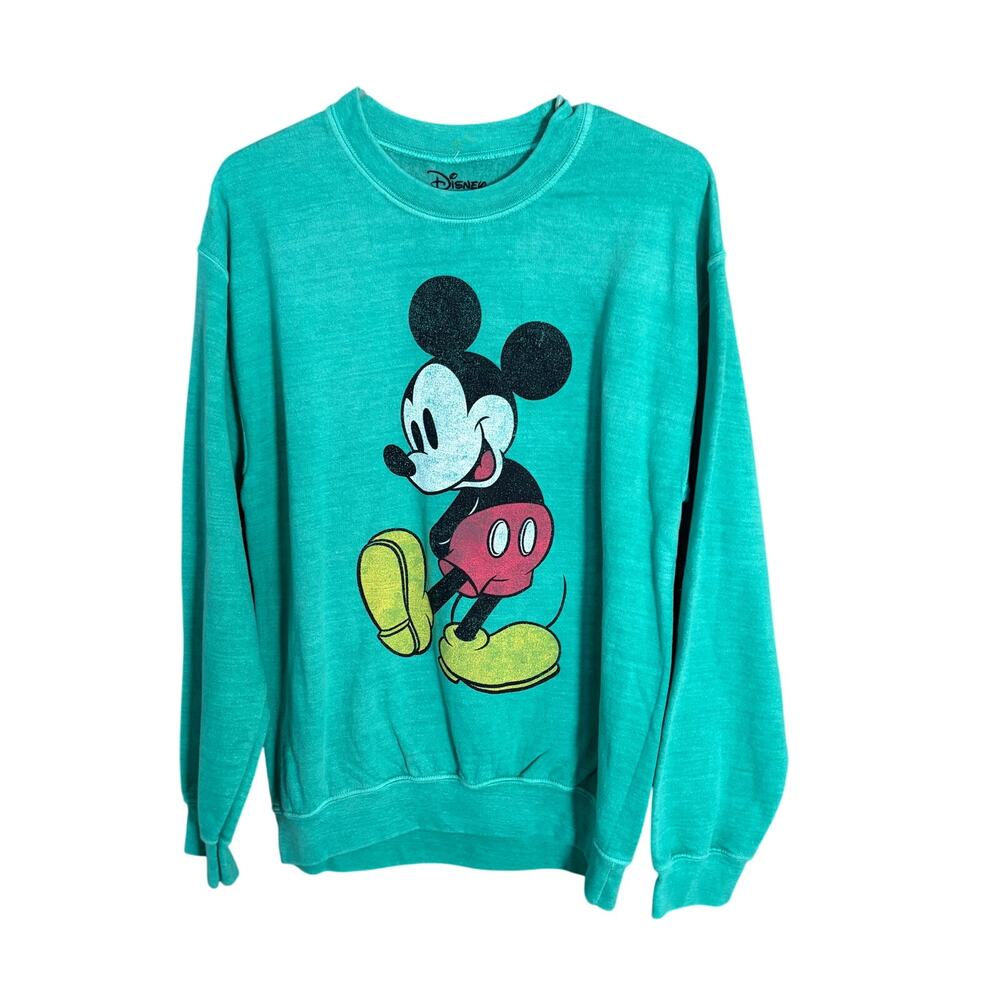Disney Mickey Mouse Graphic‎ Crewneck Sweatshirt Teal Aqua Fleece Pullover M